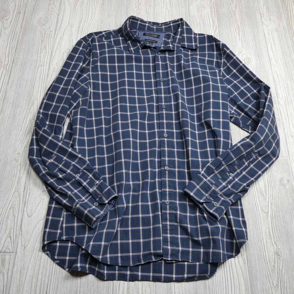 Banana Republic Shirt Adult XL Blue Plaid Custom 078 Wash Camden‎ Fit Mens